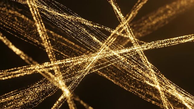 Structured flow of golden shining particles creating subtle diagonal lines and abstract geometric patterns across a smooth dark canvas dust, technology, geometric