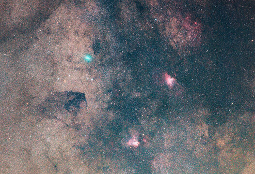 Comet SWAN C/2025 R2 Omega Nebulae in the Galactic Center