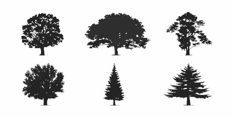Fototapeta premium Silhouette collection of various tree types in a monochrome design