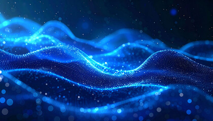 Abstract blue digital particles wave with glowing dots and lines 32237