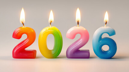 happy new year 2026, colorful 2026 candles, new year celebration candles
