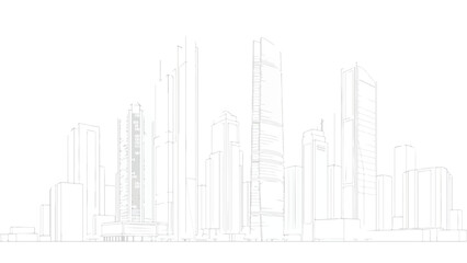 Fototapeta premium Faint pencil sketch of a minimalist city skyline with tall office towers
