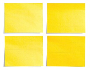 Four yellow, lined sticky notes in square format