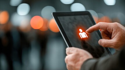 HR recruitment technology with tablet interface for candidate selection in digital workspace