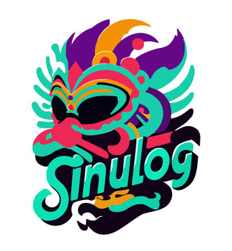 Colorful Minimalist Sinulog Festival Design Wordmark - Cebu Culture Tribal Mask Vector Art for Apparel