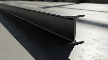 Detailed 3D Render of a Steel I-Beam on Concrete, Industrial Building Material View