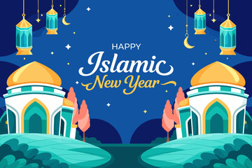 vector illustration of a Flat background for islamic new year celebration