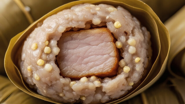 Macro Sticky Millet Dumpling Filling With Taro And Pork Texture Detail