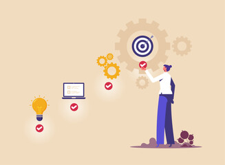 Checklist to remind project progress concept, Startup planning in business, symbolizing goal setting and project management, project manager check completed tasks in project management timeline