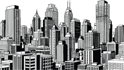 Dense metropolitan skyline with numerous high rise residential and office towers
