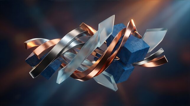 Futuristic metallic energy form with geometric layers - Powered by Adobe