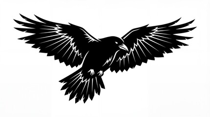 Obraz premium minimalist black crow with spread wings t -shirt illustration