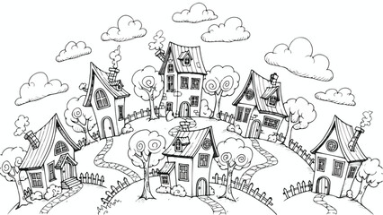 Obraz premium Whimsical hand drawn doodle of a playful urban neighborhood with curvy houses