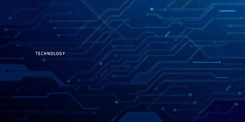 Fototapeta premium Abstract blue background with interconnected circuit board lines and digital technology