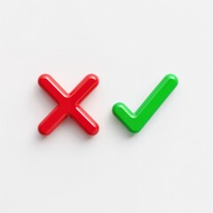 Yes and no symbols showing green checkmark and red cross isolated for user interface decision and validation concepts
