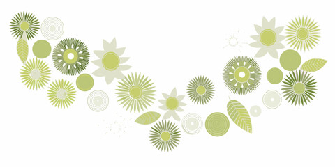 A delicate arrangement of stylized green and white floral elements