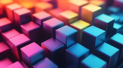 Obraz premium 3D render of an abstract geometric pattern featuring a group of colorful blue and red cubic blocks and square boxes in a modern business design illustration