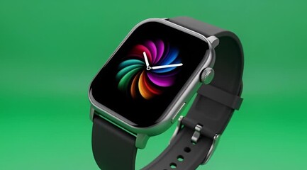 Stunning smartwatch with colorful display on sleek green background
