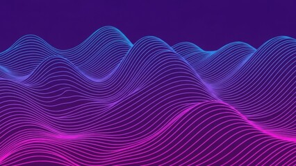 Vibrant wavy lines in blue and pink hues on dark purple background