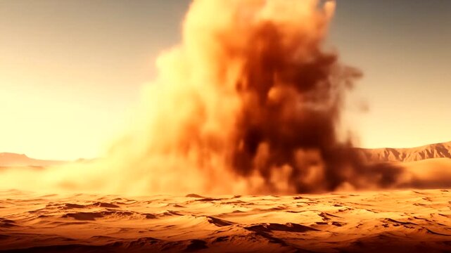 Desert Explosion Smoke Cloud Rising High.