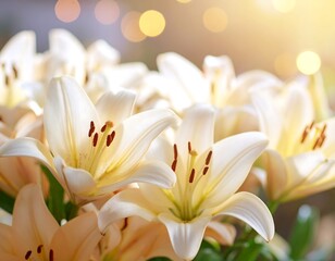 Obraz premium Bouquet of cream lilies in soft light