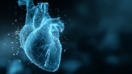 digital human heart, futuristic medical technology, abstract anatomy network
