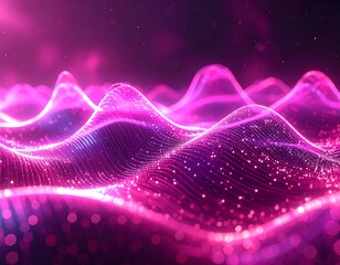 Pink flowing abstract with wavy, particle-based light trails