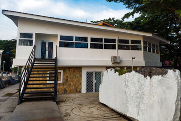 White Building and Black Iron Stairs