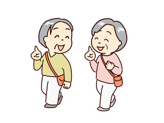 元気に出かける高齢者、おしゃべりを楽しむ