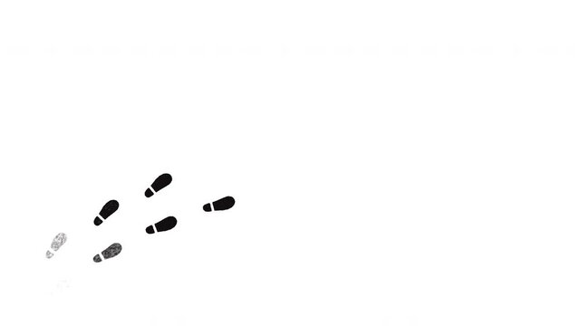 Footstep animation on white background, Magical footprint walking motion graphics. 4k resolution