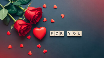 Romantic red roses and heart with for you message
