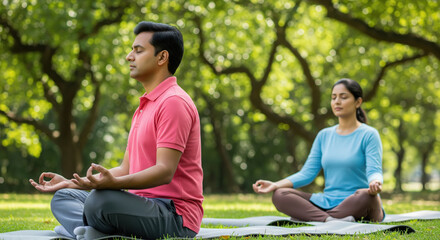 Couple Meditating Outdoors for Peace and Wellness