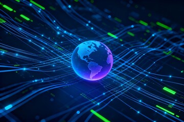Generative AI Depiction of Earth Surrounded by Digital Data Streams and Network Connections