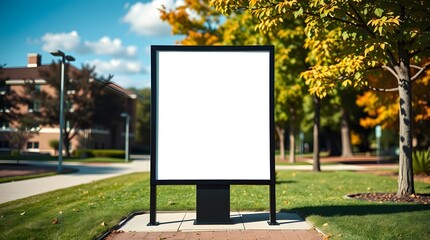 Fototapeta premium Blank outdoor display marketing billboard mockup in modern campus environment