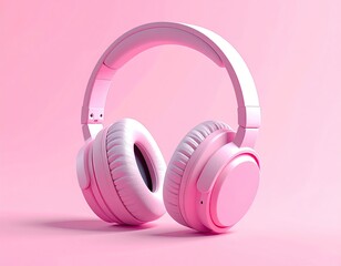 Pastel pink headphones, padded earcup, on soft background