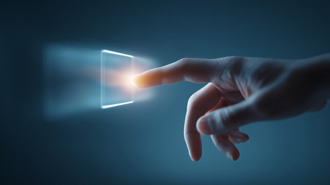 futuristic touch interface, digital user interaction, virtual button press
 - Powered by Adobe