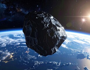 Asteroid looms over Earth, ominous space scene