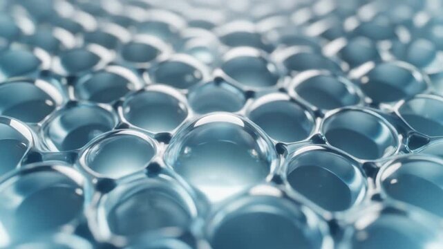 Macro movement of blue liquid bubbles
