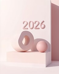 minimal studio scene with abstract 3d 2026 numbers on seamless white background.