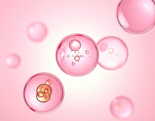 Obraz premium Pink, transparent spheres with smaller bubbles floating