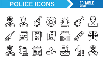 Fototapeta premium Government law enforcement and public safety line icons