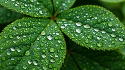 Closeup of green leaves with water droplets on them in nature - Powered by Adobe