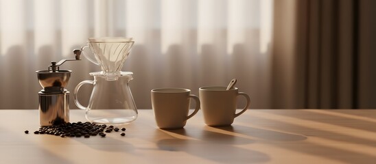Panoramic Coffee Brewing Setup on Minimal Wooden Table