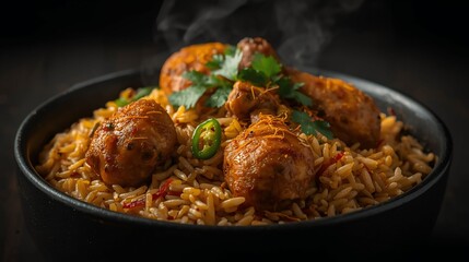 Fototapeta premium Authentic Chicken Biryani with Aromatic Basmati Rice