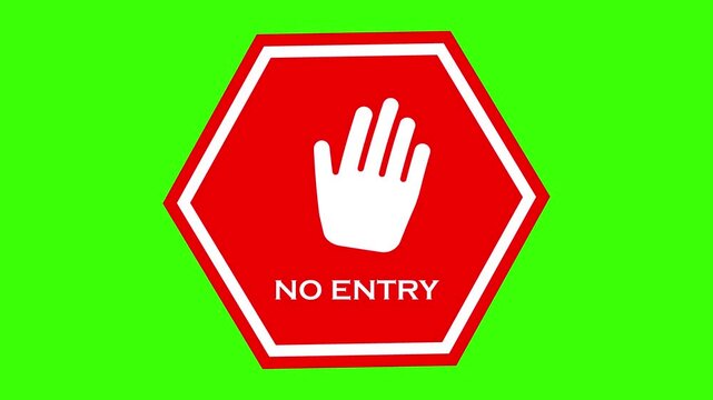 stop sign no entry prohibited animated sign no entry hand stop shaking 4k green screen isolated