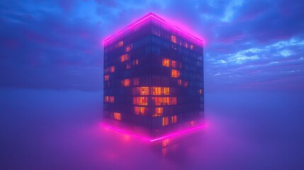 A towering industrial complex, its metallic silhouette silhouetted against a veil of swirling fog, stood as a monument to human ambition against the backdrop of nature's tranquility 