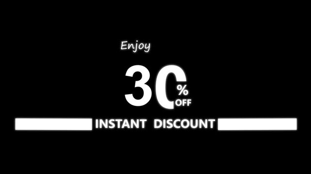 30% off instant discount and bonus animation. Promotion Badges for Sale Banners and white background. Sale discount 30% percent logo animation.