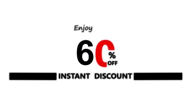 60% off instant discount and bonus animation. Promotion Badges for Sale Banners and white background. Sale discount 60% percent logo animation.