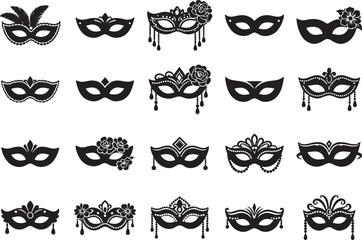 Mardi Gras carnival masquerade mask set black silhouette vector collection © noorskills