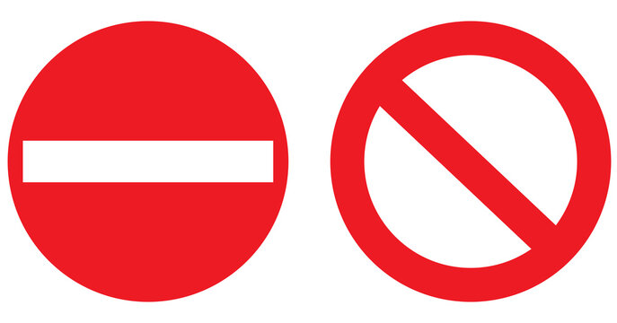Do Not Enter and Prohibition Signs, Red No Entry stop sign. Red Stop and No Symbols on Transparent Background
